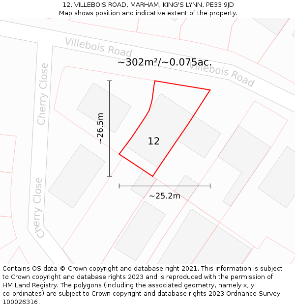 12, VILLEBOIS ROAD, MARHAM, KING'S LYNN, PE33 9JD: Plot and title map