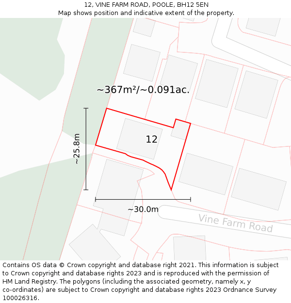 12, VINE FARM ROAD, POOLE, BH12 5EN: Plot and title map