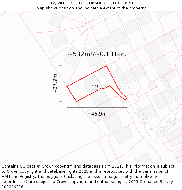 12, VINT RISE, IDLE, BRADFORD, BD10 8PU: Plot and title map