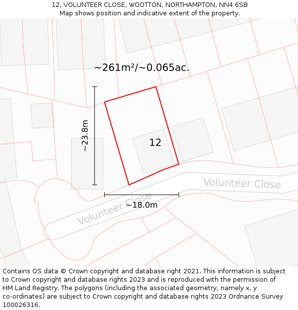 12, VOLUNTEER CLOSE, WOOTTON, NORTHAMPTON, NN4 6SB: Plot and title map