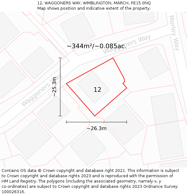 12, WAGGONERS WAY, WIMBLINGTON, MARCH, PE15 0NQ: Plot and title map