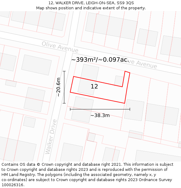 12, WALKER DRIVE, LEIGH-ON-SEA, SS9 3QS: Plot and title map