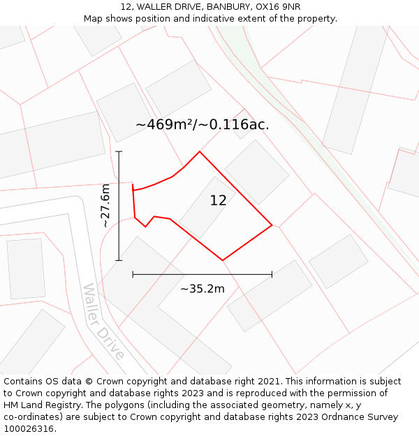 12, WALLER DRIVE, BANBURY, OX16 9NR: Plot and title map