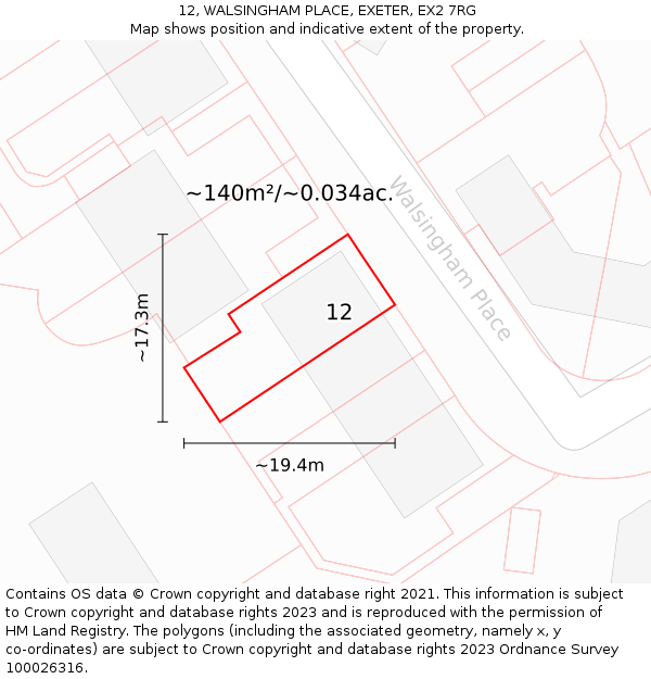 12, WALSINGHAM PLACE, EXETER, EX2 7RG: Plot and title map