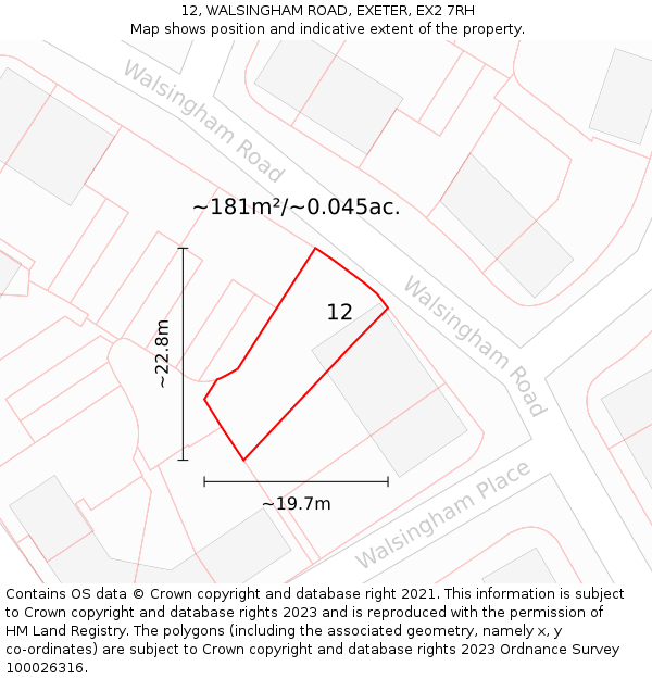 12, WALSINGHAM ROAD, EXETER, EX2 7RH: Plot and title map