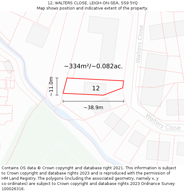 12, WALTERS CLOSE, LEIGH-ON-SEA, SS9 5YQ: Plot and title map