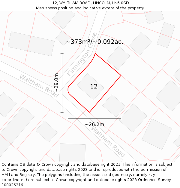 12, WALTHAM ROAD, LINCOLN, LN6 0SD: Plot and title map