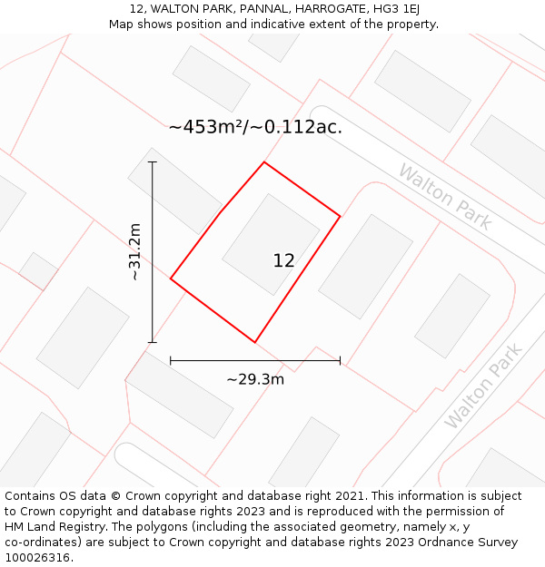 12, WALTON PARK, PANNAL, HARROGATE, HG3 1EJ: Plot and title map