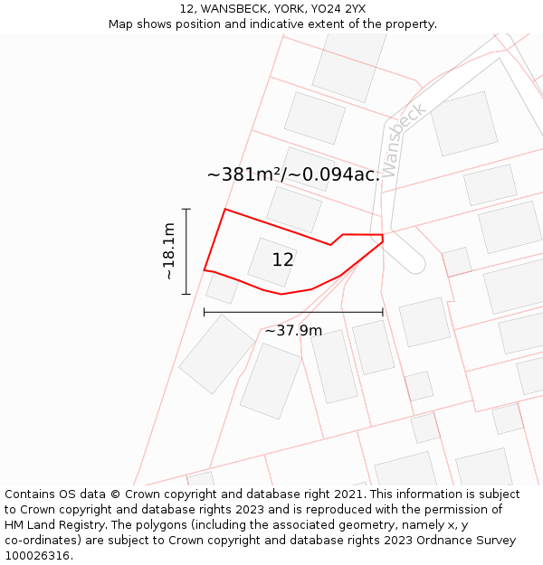 12, WANSBECK, YORK, YO24 2YX: Plot and title map