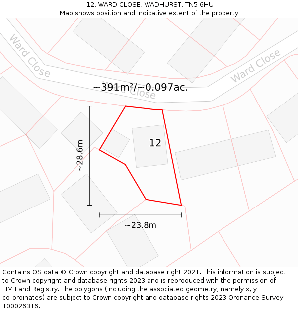 12, WARD CLOSE, WADHURST, TN5 6HU: Plot and title map