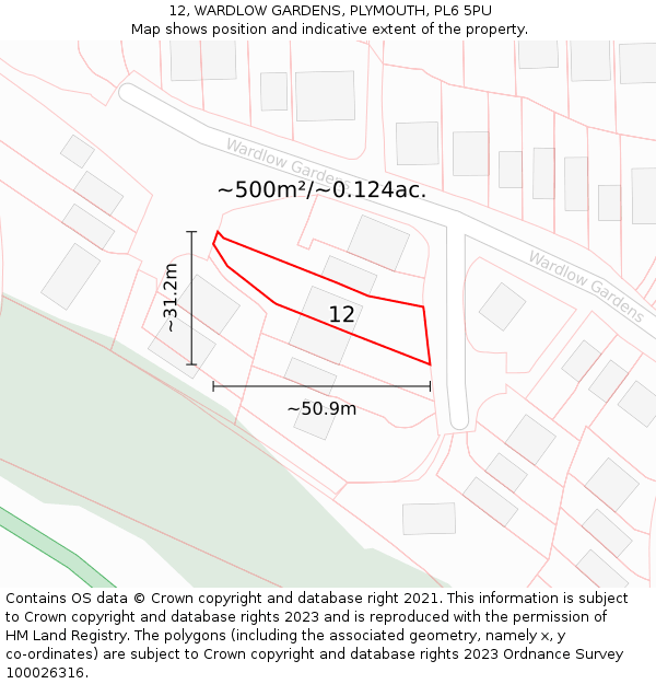 12, WARDLOW GARDENS, PLYMOUTH, PL6 5PU: Plot and title map