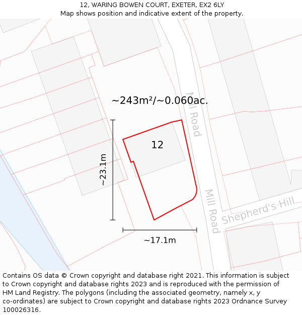 12, WARING BOWEN COURT, EXETER, EX2 6LY: Plot and title map