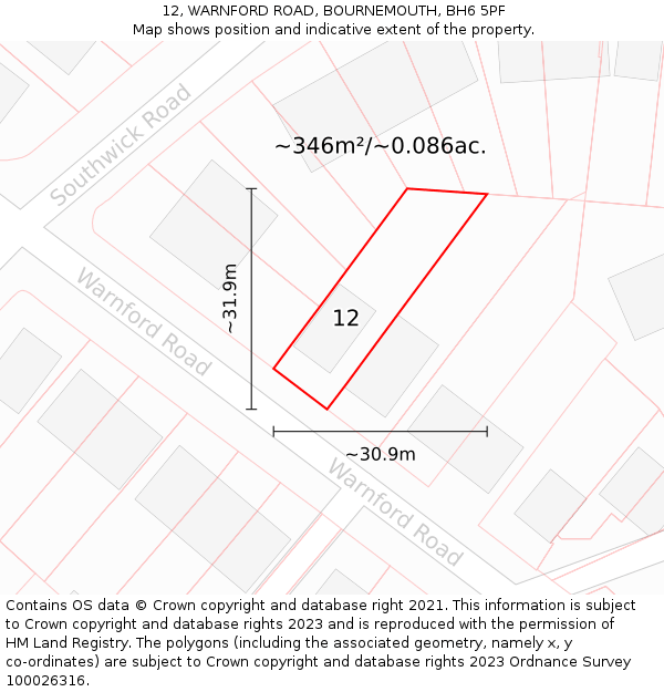 12, WARNFORD ROAD, BOURNEMOUTH, BH6 5PF: Plot and title map