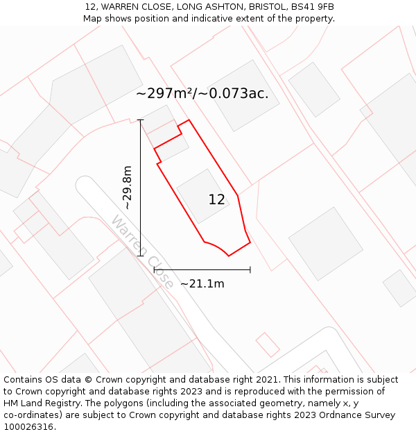 12, WARREN CLOSE, LONG ASHTON, BRISTOL, BS41 9FB: Plot and title map