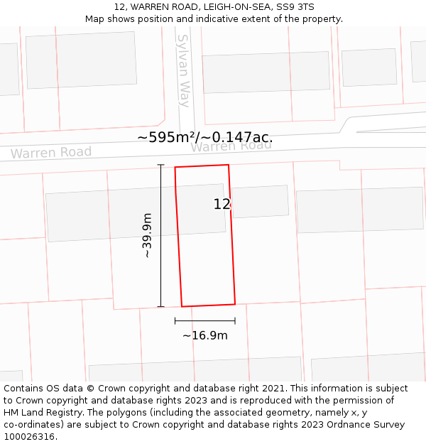 12, WARREN ROAD, LEIGH-ON-SEA, SS9 3TS: Plot and title map