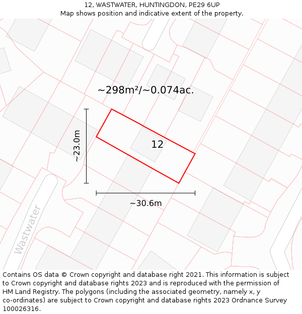 12, WASTWATER, HUNTINGDON, PE29 6UP: Plot and title map