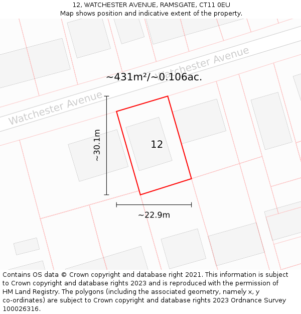 12, WATCHESTER AVENUE, RAMSGATE, CT11 0EU: Plot and title map