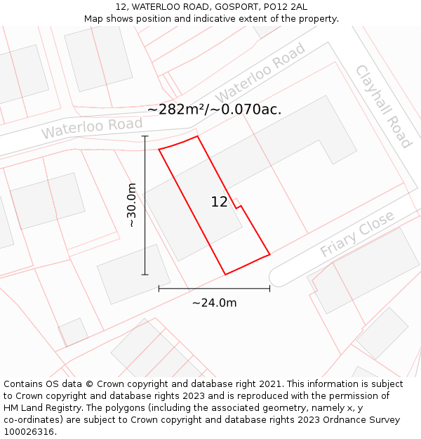 12, WATERLOO ROAD, GOSPORT, PO12 2AL: Plot and title map