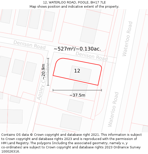 12, WATERLOO ROAD, POOLE, BH17 7LE: Plot and title map