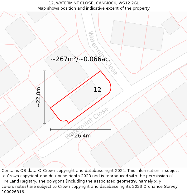 12, WATERMINT CLOSE, CANNOCK, WS12 2GL: Plot and title map