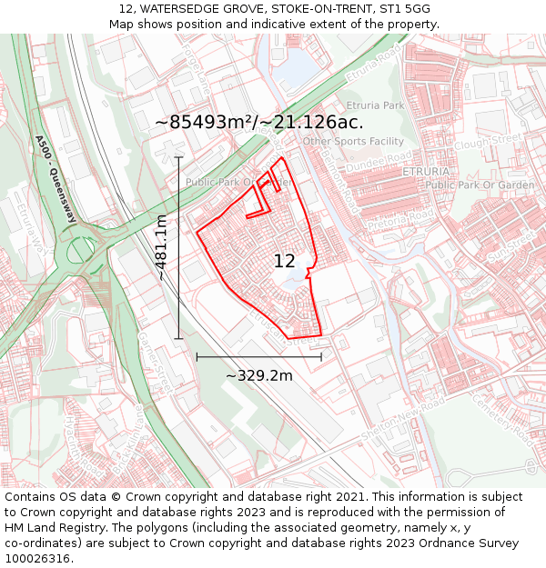 12, WATERSEDGE GROVE, STOKE-ON-TRENT, ST1 5GG: Plot and title map