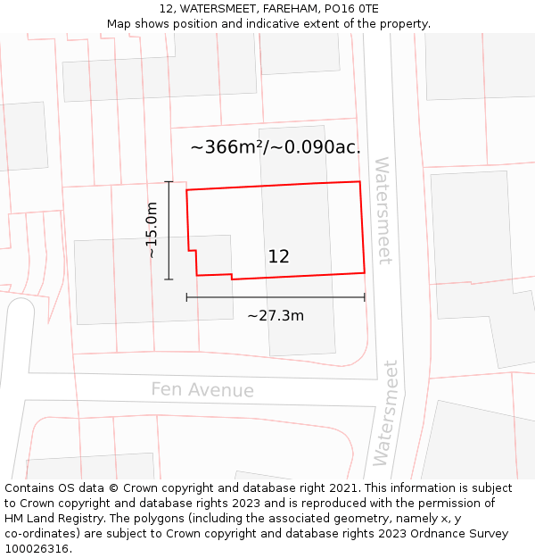 12, WATERSMEET, FAREHAM, PO16 0TE: Plot and title map