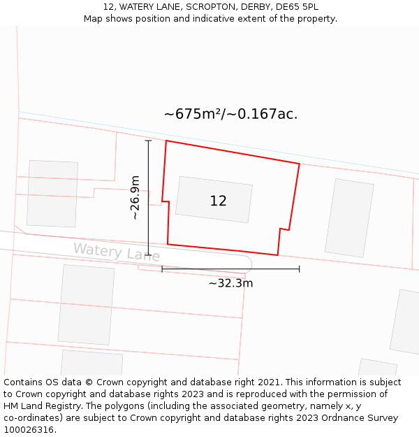 12, WATERY LANE, SCROPTON, DERBY, DE65 5PL: Plot and title map