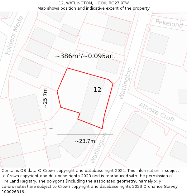 12, WATLINGTON, HOOK, RG27 9TW: Plot and title map