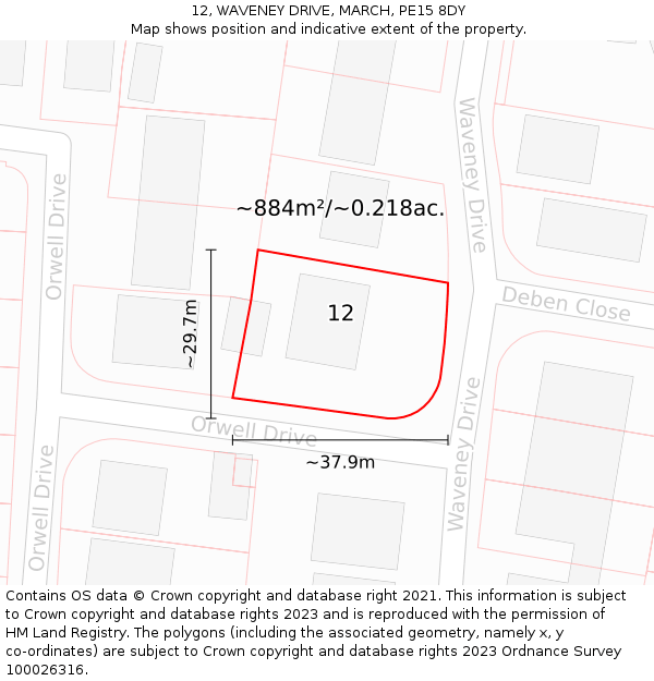 12, WAVENEY DRIVE, MARCH, PE15 8DY: Plot and title map