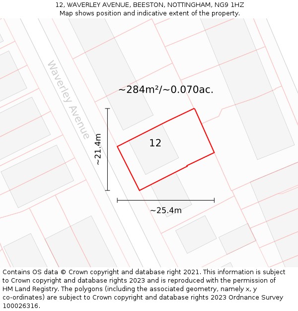 12, WAVERLEY AVENUE, BEESTON, NOTTINGHAM, NG9 1HZ: Plot and title map