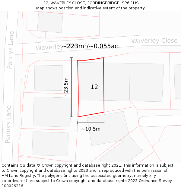 12, WAVERLEY CLOSE, FORDINGBRIDGE, SP6 1HS: Plot and title map