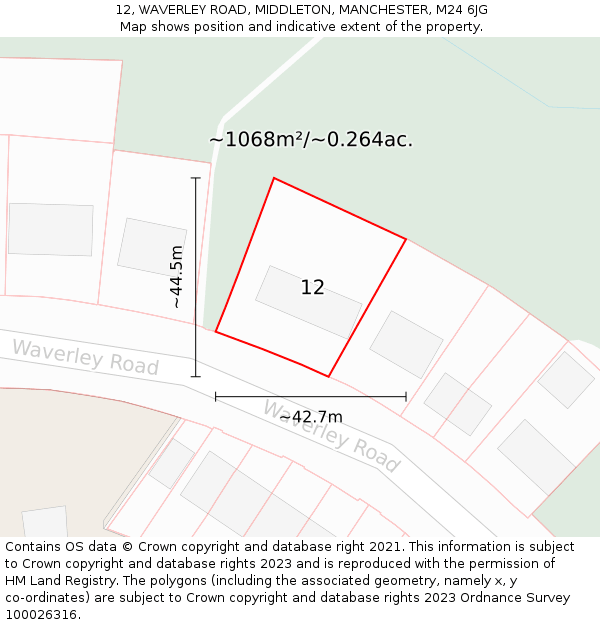 12, WAVERLEY ROAD, MIDDLETON, MANCHESTER, M24 6JG: Plot and title map