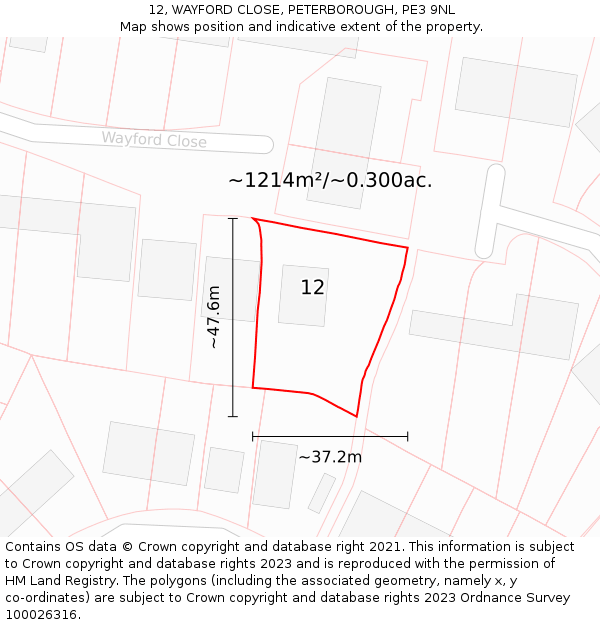 12, WAYFORD CLOSE, PETERBOROUGH, PE3 9NL: Plot and title map