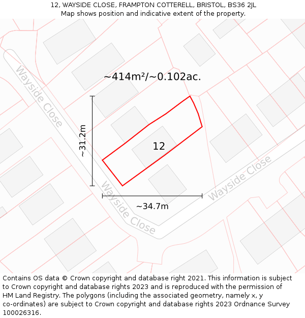 12, WAYSIDE CLOSE, FRAMPTON COTTERELL, BRISTOL, BS36 2JL: Plot and title map