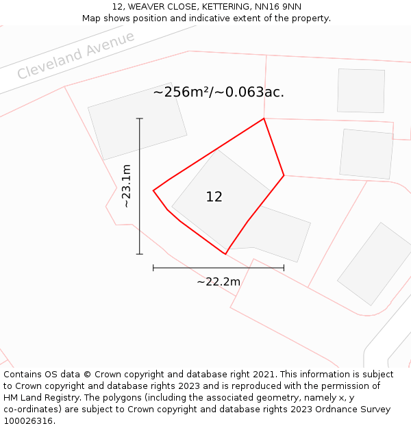 12, WEAVER CLOSE, KETTERING, NN16 9NN: Plot and title map