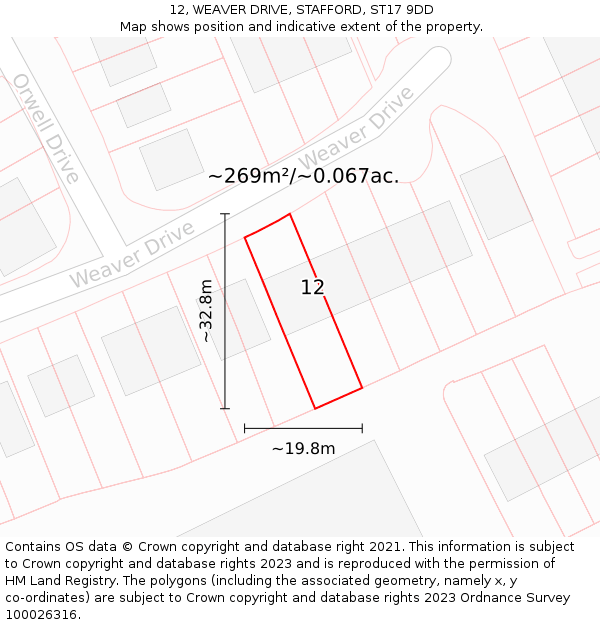 12, WEAVER DRIVE, STAFFORD, ST17 9DD: Plot and title map