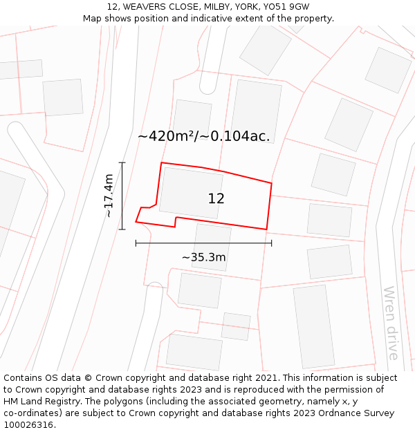 12, WEAVERS CLOSE, MILBY, YORK, YO51 9GW: Plot and title map