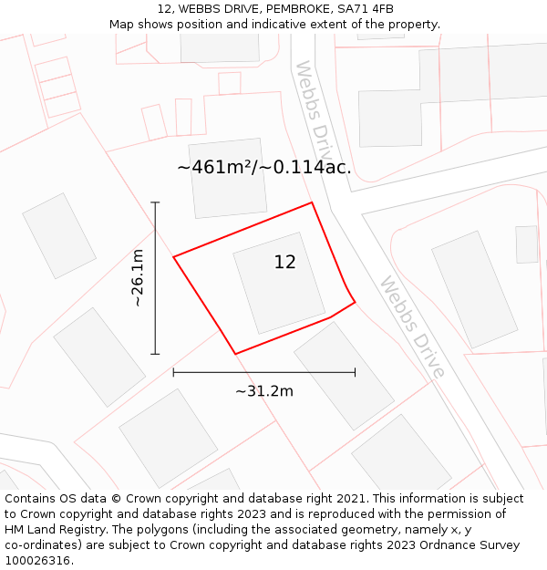 12, WEBBS DRIVE, PEMBROKE, SA71 4FB: Plot and title map