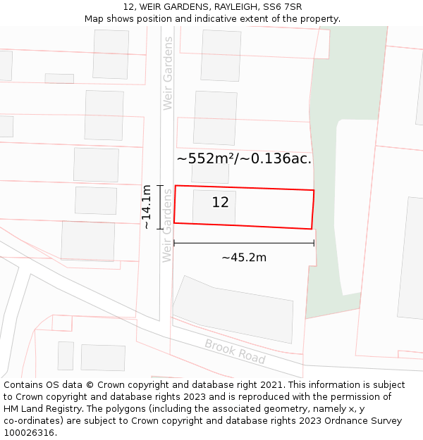 12, WEIR GARDENS, RAYLEIGH, SS6 7SR: Plot and title map