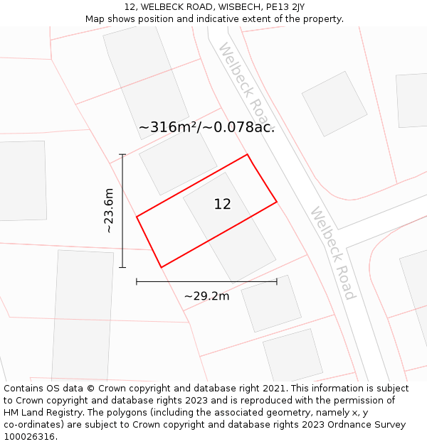 12, WELBECK ROAD, WISBECH, PE13 2JY: Plot and title map