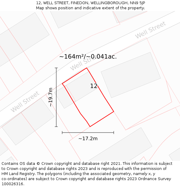 12, WELL STREET, FINEDON, WELLINGBOROUGH, NN9 5JP: Plot and title map