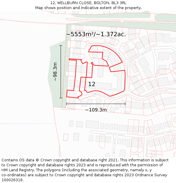 12, WELLBURN CLOSE, BOLTON, BL3 3RL: Plot and title map