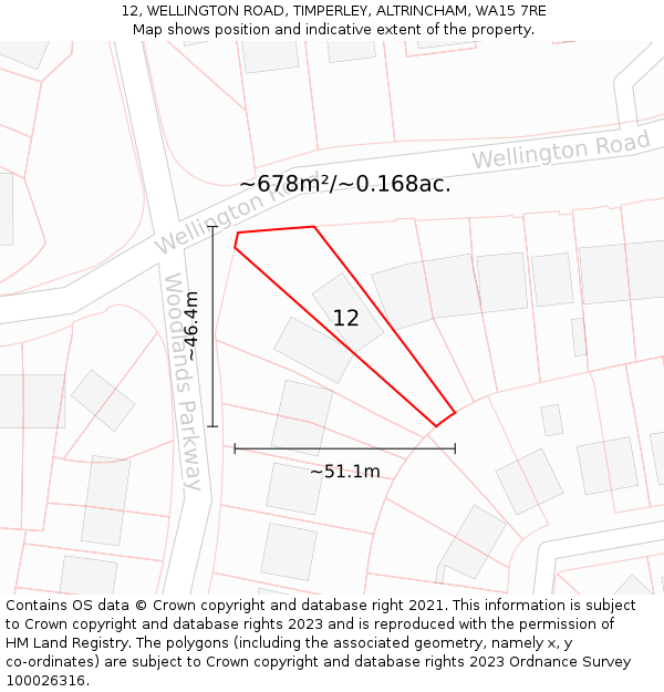 12, WELLINGTON ROAD, TIMPERLEY, ALTRINCHAM, WA15 7RE: Plot and title map