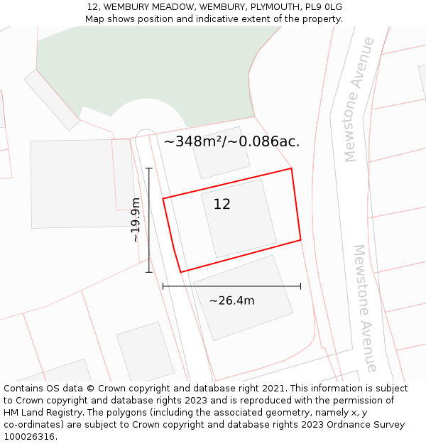 12, WEMBURY MEADOW, WEMBURY, PLYMOUTH, PL9 0LG: Plot and title map