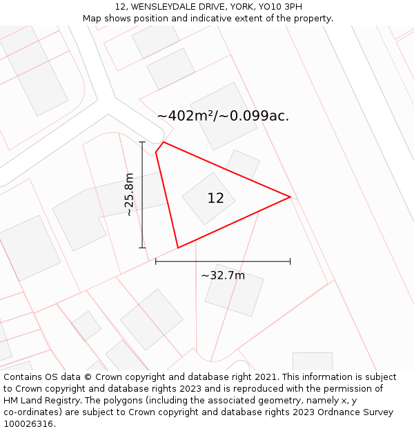 12, WENSLEYDALE DRIVE, YORK, YO10 3PH: Plot and title map