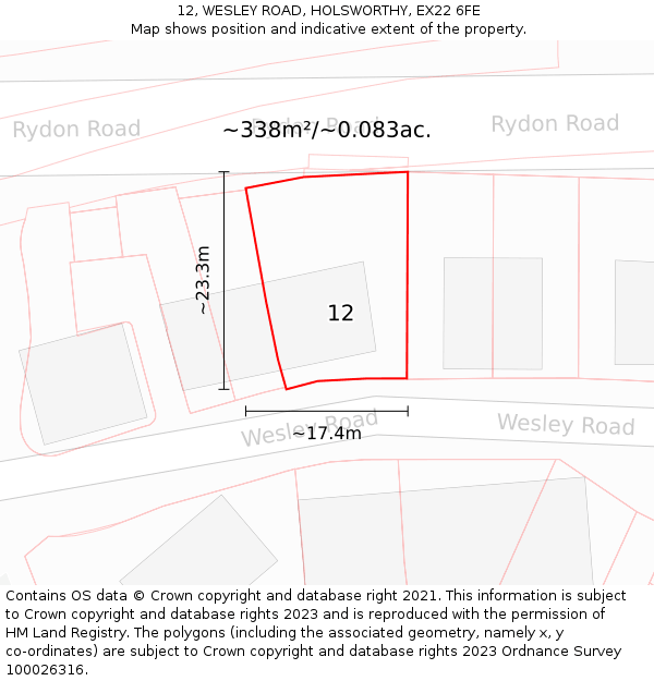 12, WESLEY ROAD, HOLSWORTHY, EX22 6FE: Plot and title map