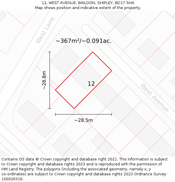 12, WEST AVENUE, BAILDON, SHIPLEY, BD17 5HA: Plot and title map