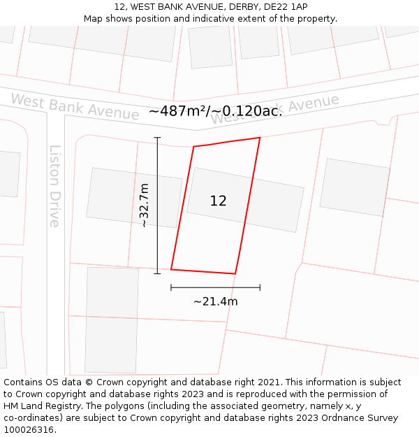 12, WEST BANK AVENUE, DERBY, DE22 1AP: Plot and title map