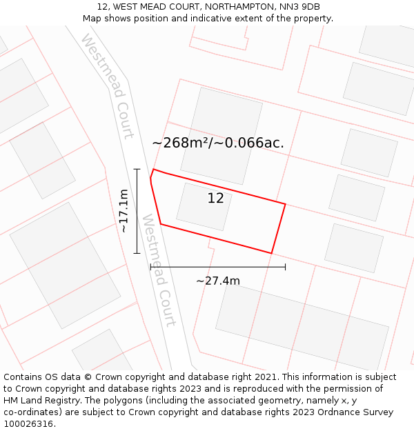 12, WEST MEAD COURT, NORTHAMPTON, NN3 9DB: Plot and title map