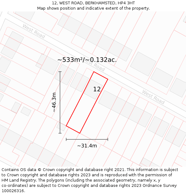 12, WEST ROAD, BERKHAMSTED, HP4 3HT: Plot and title map